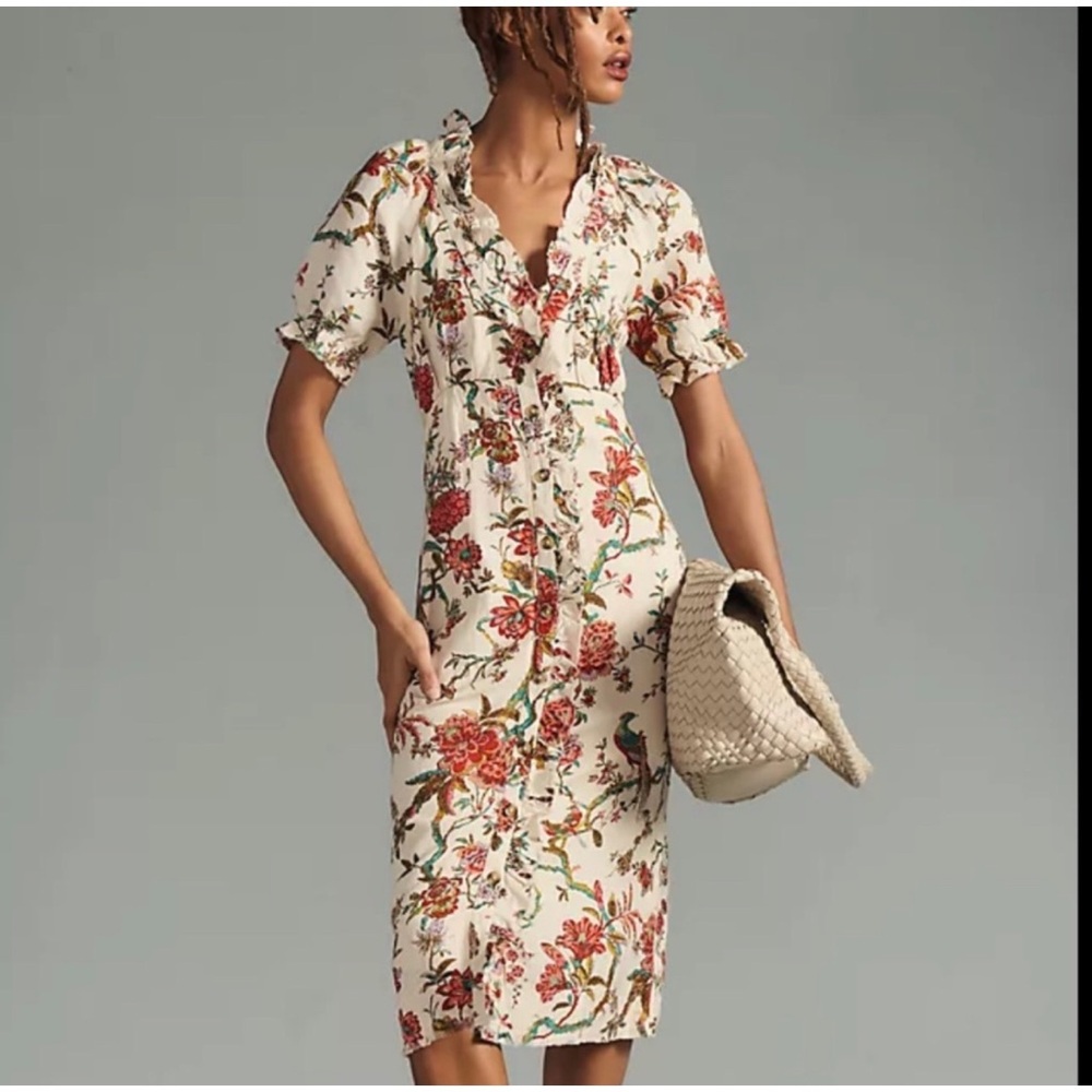 Anthropologie Floral Ruffle-Collar Buttondown
Dress Pilcro